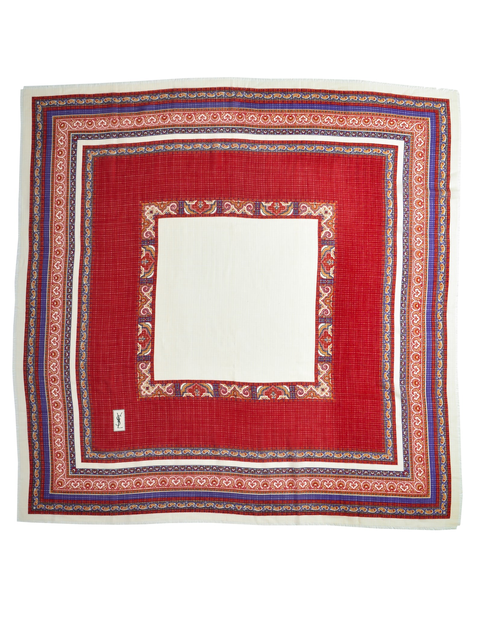Yves Saint Laurent Vintage 1976 Russian Collection Red Purple Paisley Oversized Wool Scarf