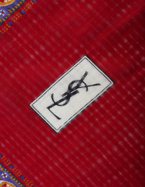 Yves Saint Laurent Vintage 1976 Russian Collection Red Purple Paisley Oversized Wool Scarf
