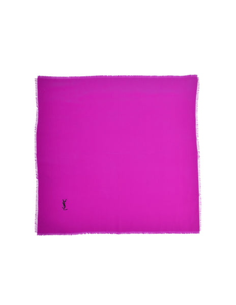 Yves Saint Laurent Vintage YSL Logo Magenta Pink Silk Pocket Square Scarf