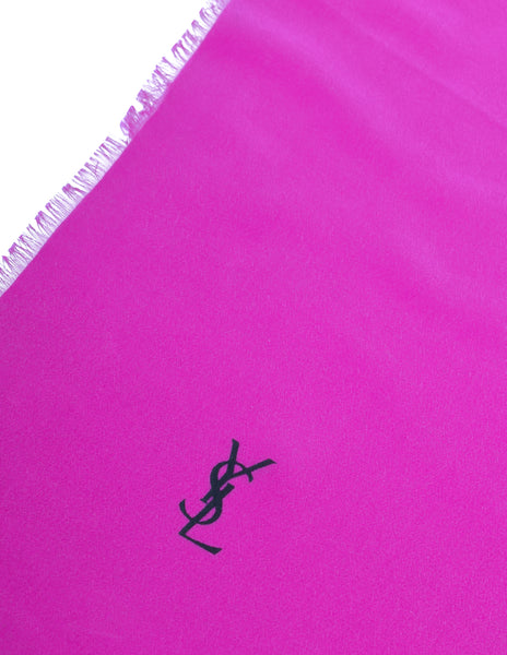 Yves Saint Laurent Vintage YSL Logo Magenta Pink Silk Pocket Square Scarf