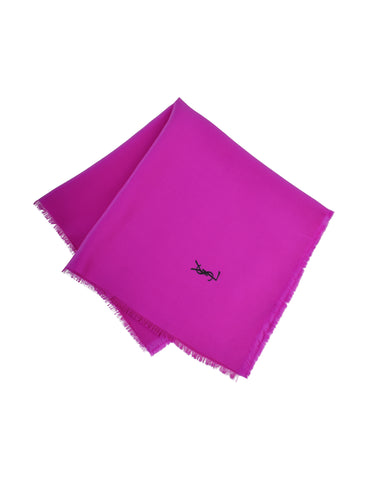 Yves Saint Laurent Vintage YSL Logo Magenta Pink Silk Pocket Square Scarf