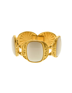 YSL Vintage White Cabochon Brushed Gold Bracelet