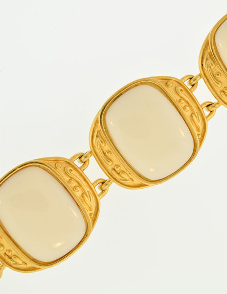 YSL Vintage White Cabochon Brushed Gold Bracelet