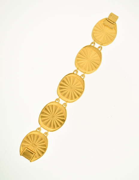 YSL Vintage White Cabochon Brushed Gold Bracelet