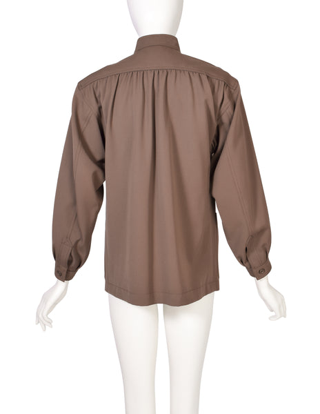 Yves Saint Laurent Vintage 1970s Mocha Brown Wool Gabardine Jacket