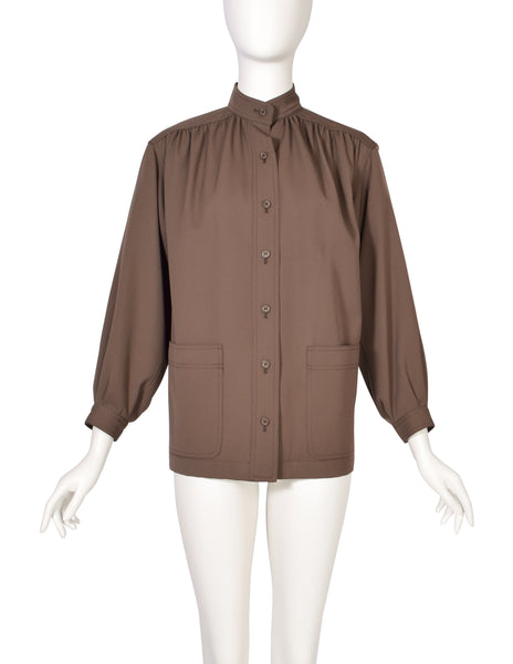 Yves Saint Laurent Vintage 1970s Mocha Brown Wool Gabardine Jacket