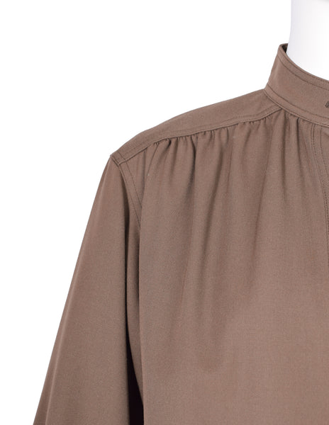 Yves Saint Laurent Vintage 1970s Mocha Brown Wool Gabardine Jacket