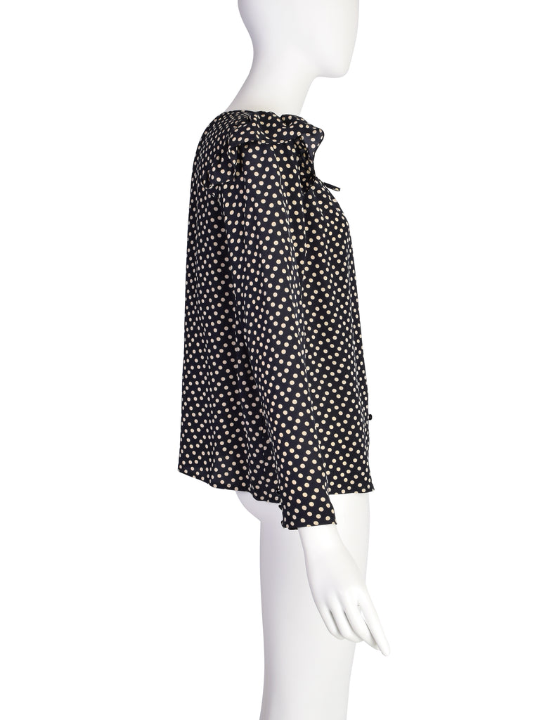 Saint Laurent Sheer Polka Dot Blouse in Black