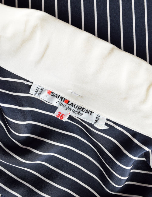 Yves Saint Laurent Vintage Black White Pinstripe Ascot Collared