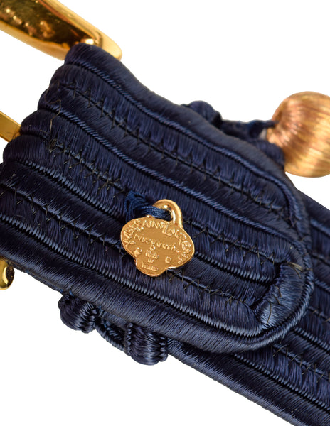 Yves Saint Laurent Vintage Navy Blue Gold Silken Passementerie Tassel Belt