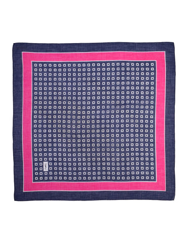 Yves Saint Laurent Vintage Navy Blue Hot Pink Geometric Print Cotton Scarf