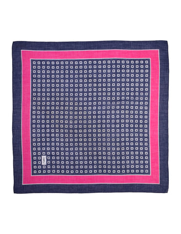Yves Saint Laurent Vintage Navy Blue Hot Pink Geometric Print Cotton Scarf