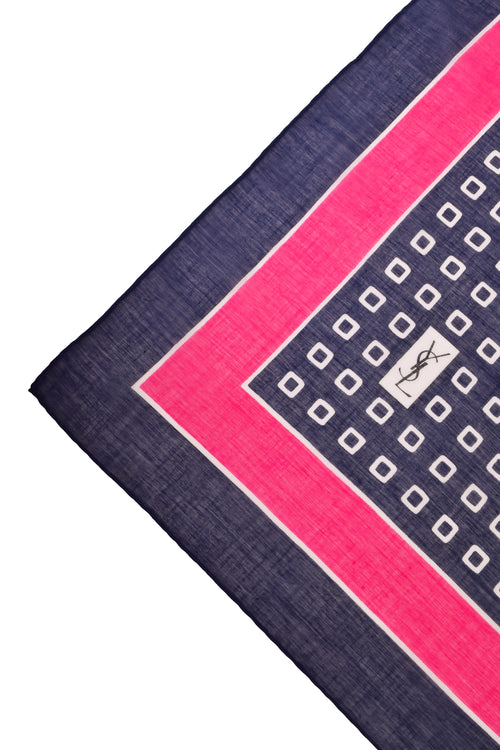 s-l400.jpg Vintage YSL Square Pattern Scarf in Navy and Pink main image 1