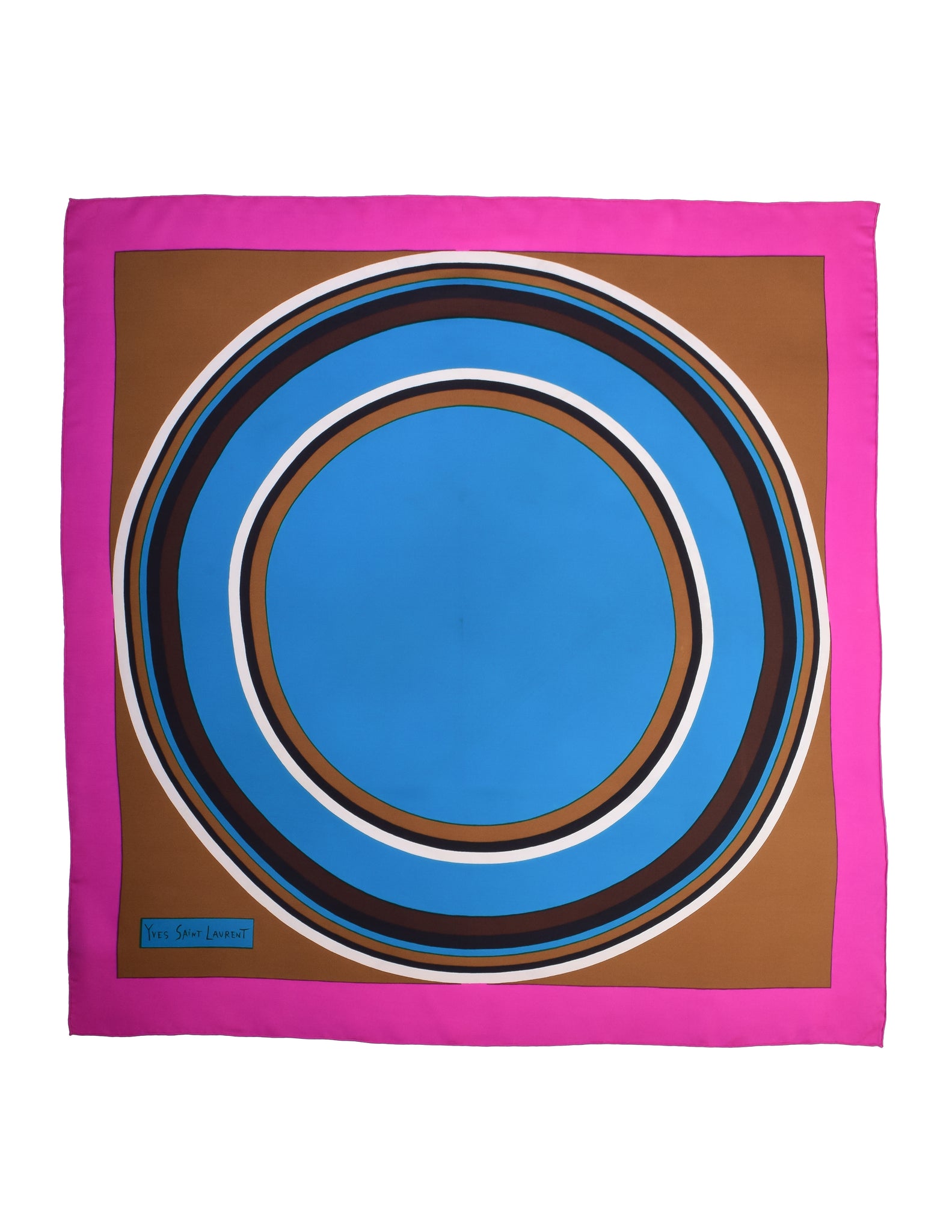 Yves Saint Laurent Vintage 1960s Multicolor Mod Circle Op Art Graphic Silk Scarf