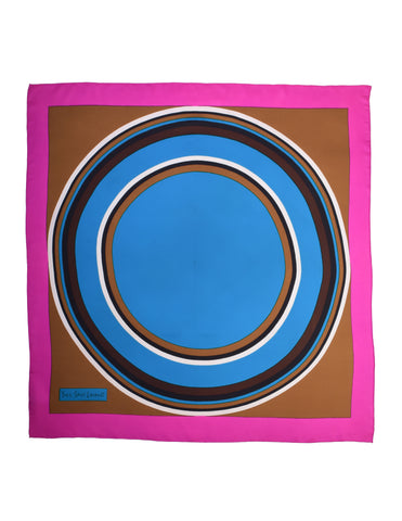 Yves Saint Laurent Vintage 1960s Multicolor Mod Circle Op Art Graphic Silk Scarf