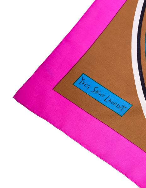 Yves Saint Laurent Vintage 1960s Multicolor Mod Circle Op Art Graphic Silk Scarf