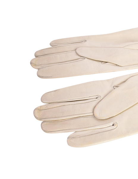 Yves Saint Laurent Vintage 1970s Off White Perforated Scalloped Leather Gloves