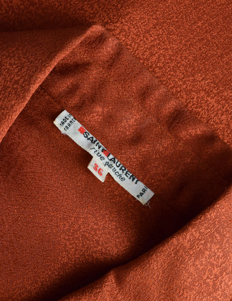 Yves Saint Laurent Vintage 1970s Rust Orange Ruffle Silk Jacquard Shirt