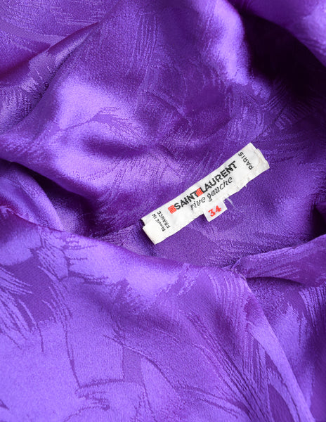 Yves Saint Laurent Vintage 1980s Purple Brushstroke Silk Jacquard Lavalliere Shirt