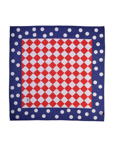 Yves Saint Laurent Vintage Red White Blue Harlequin Checkerboard Polka Dot Cotton Scarf
