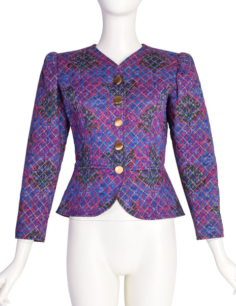 Yves Saint Laurent Vintage AW 1983 Purple Damask Paisley Gold Quilted Jacket