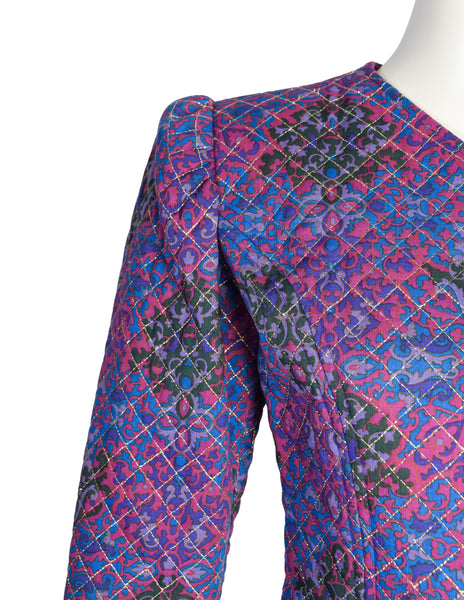 Yves Saint Laurent Vintage AW 1983 Purple Damask Paisley Gold Quilted Jacket