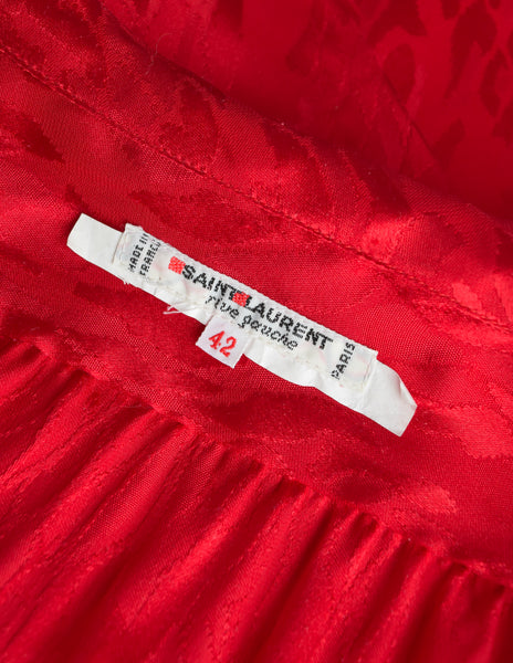 Yves Saint Laurent Vintage 1980s Red Scale Silk Jacquard Ascot Lavalliere Shirt