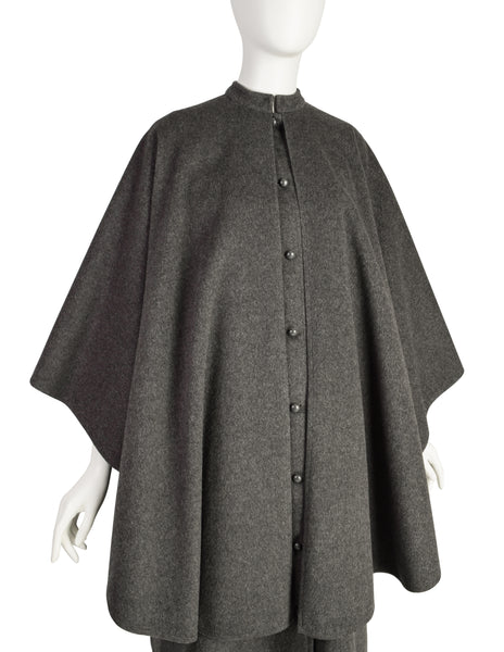 Yves Saint Laurent Vintage 1970s Grey Loden Wool Layered Inverness Cape Coat