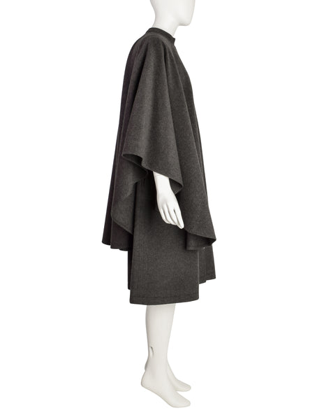 Yves Saint Laurent Vintage 1970s Grey Loden Wool Layered Inverness Cape Coat