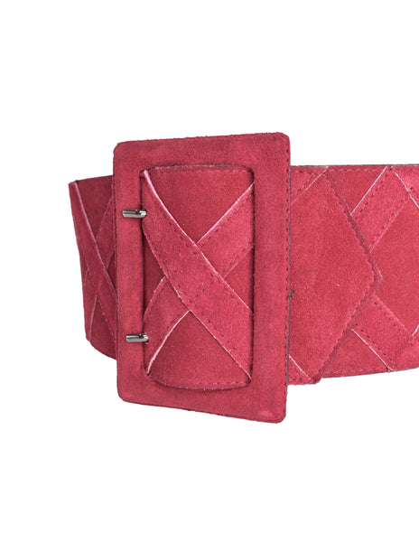 Yves Saint Laurent Vintage Raspberry Pink Suede Wide Waist Belt