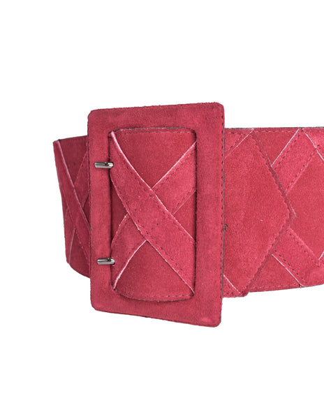 Yves Saint Laurent Vintage Raspberry Pink Suede Wide Waist Belt