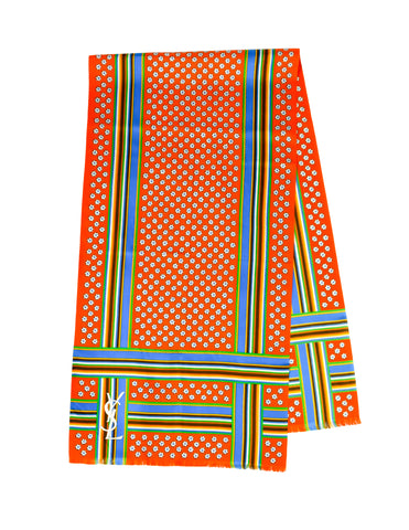 Yves Saint Laurent Vintage YSL Bright Multicolor Floral Striped Long Rectangular Silk Scarf