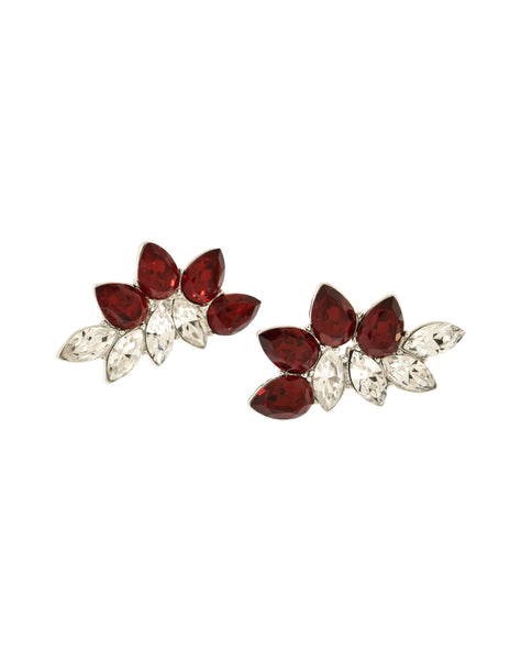 Yves Saint Laurent Vintage Red Rhinestone Silver Earrings