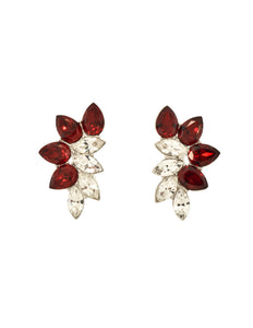 Yves Saint Laurent Vintage Red Rhinestone Silver Earrings