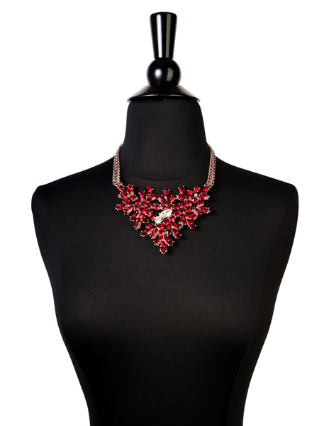 YSL Vintage Deep Magenta Rhinestone Bib Necklace and Earrings Set