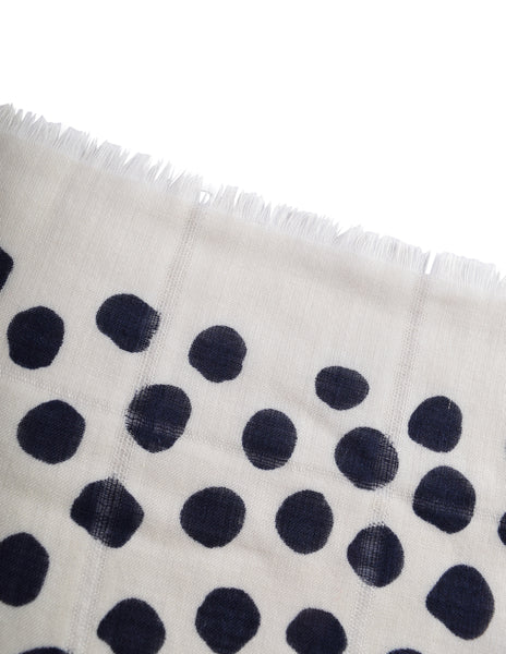 Yves Saint Laurent Vintage 1970s Navy Blue Red White Dot Woven Silk Wool Oversized Scarf