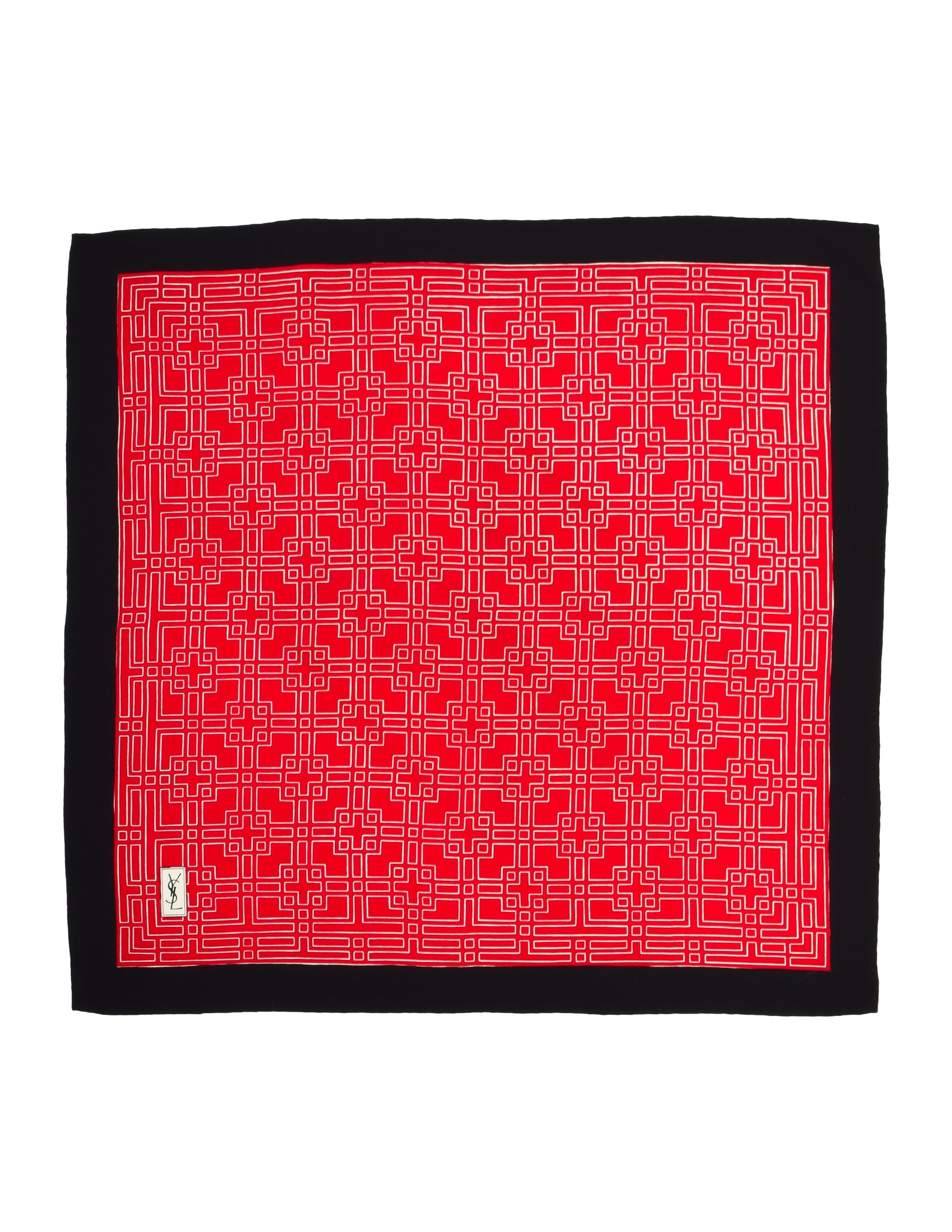 Yves Saint Laurent Vintage YSL Red Black White Geometric Tile Print Silk Scarf