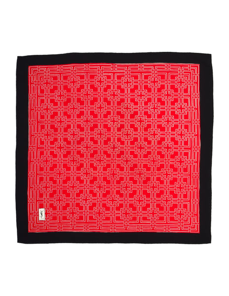 Yves Saint Laurent Vintage YSL Red Black White Geometric Tile Print Silk Scarf