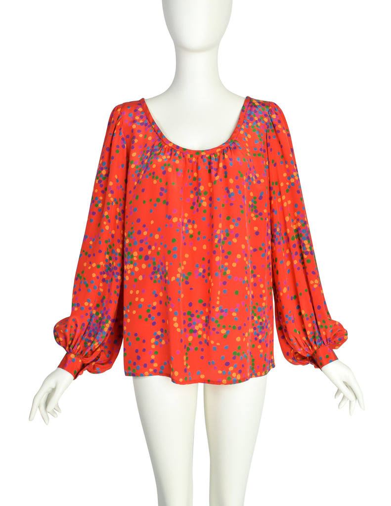 Yves Saint Laurent Vintage SS 1984 Red Multicolor Confetti Dot