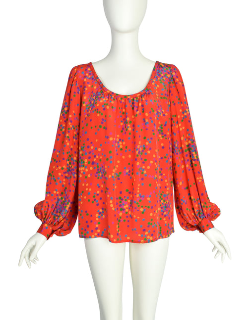 Yves Saint Laurent Vintage SS 1984 Red Multicolor Confetti Dot 