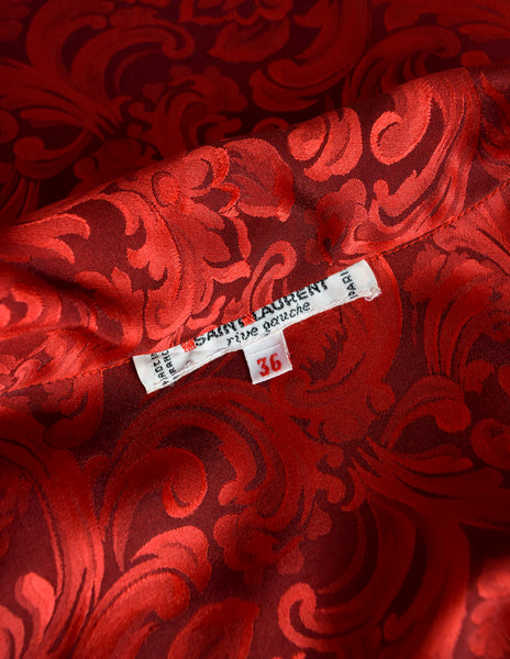 Yves Saint Laurent Vintage Red Baroque Jacquard Silk Lavalliere Bow Top