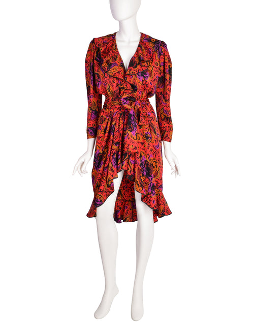 red multicolor dress Thalia Multicolor Chiffon Wrap Dress, XS