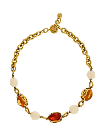 Yves Saint Laurent Vintage Red Yellow White Glass Gold Chain Choker Necklace