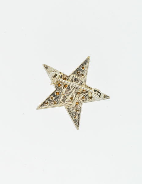YSL Vintage Rhinestone Mini Silver Star Brooch Pin