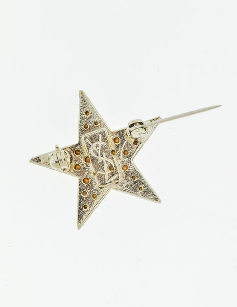 YSL Vintage Rhinestone Mini Silver Star Brooch Pin