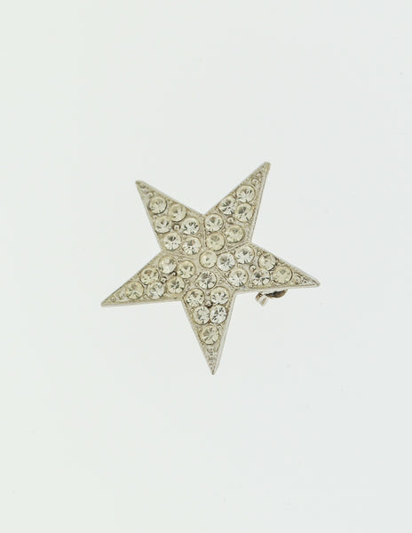 YSL Vintage Rhinestone Mini Silver Star Brooch Pin