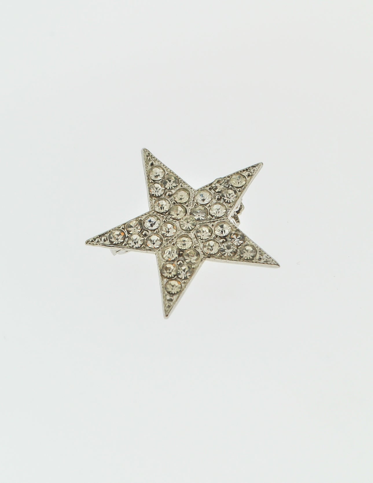 YSL Vintage Rhinestone Mini Silver Star Brooch Pin