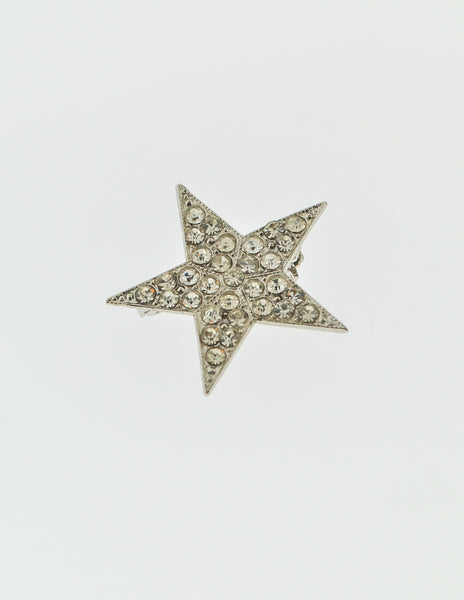 YSL Vintage Rhinestone Mini Silver Star Brooch Pin