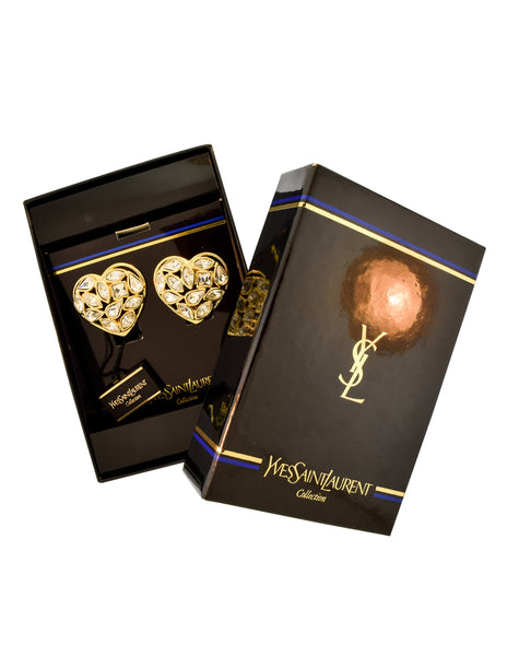 YSL Vintage Gold Aphrodite Rhinestone Heart Earrings