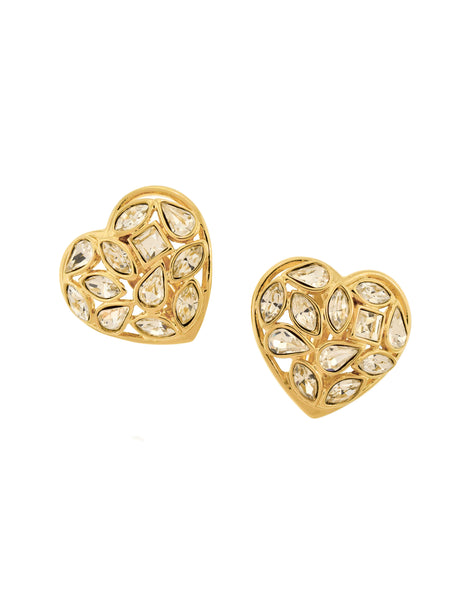 YSL Vintage Gold Aphrodite Rhinestone Heart Earrings